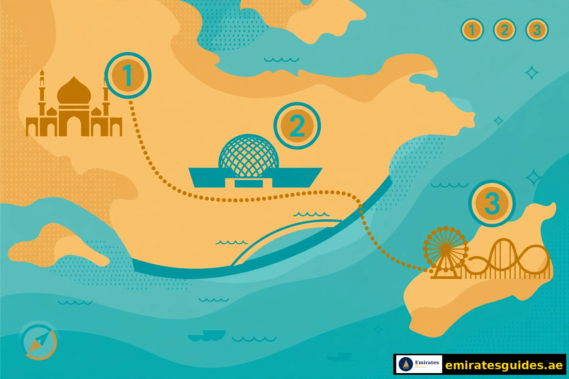 3-day Abu Dhabi itinerary map with top attractions