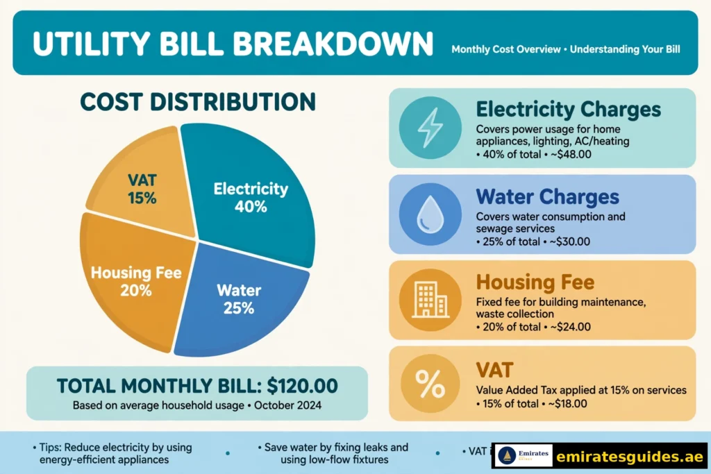 DEWA bill breakdown explained — electricity, water, housing fee, VAT