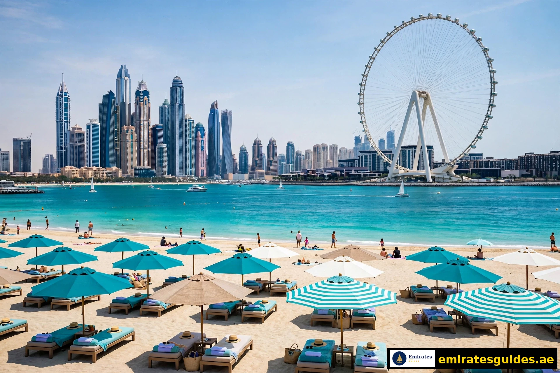 JBR Beach and Dubai Marina with Ain Dubai wheel