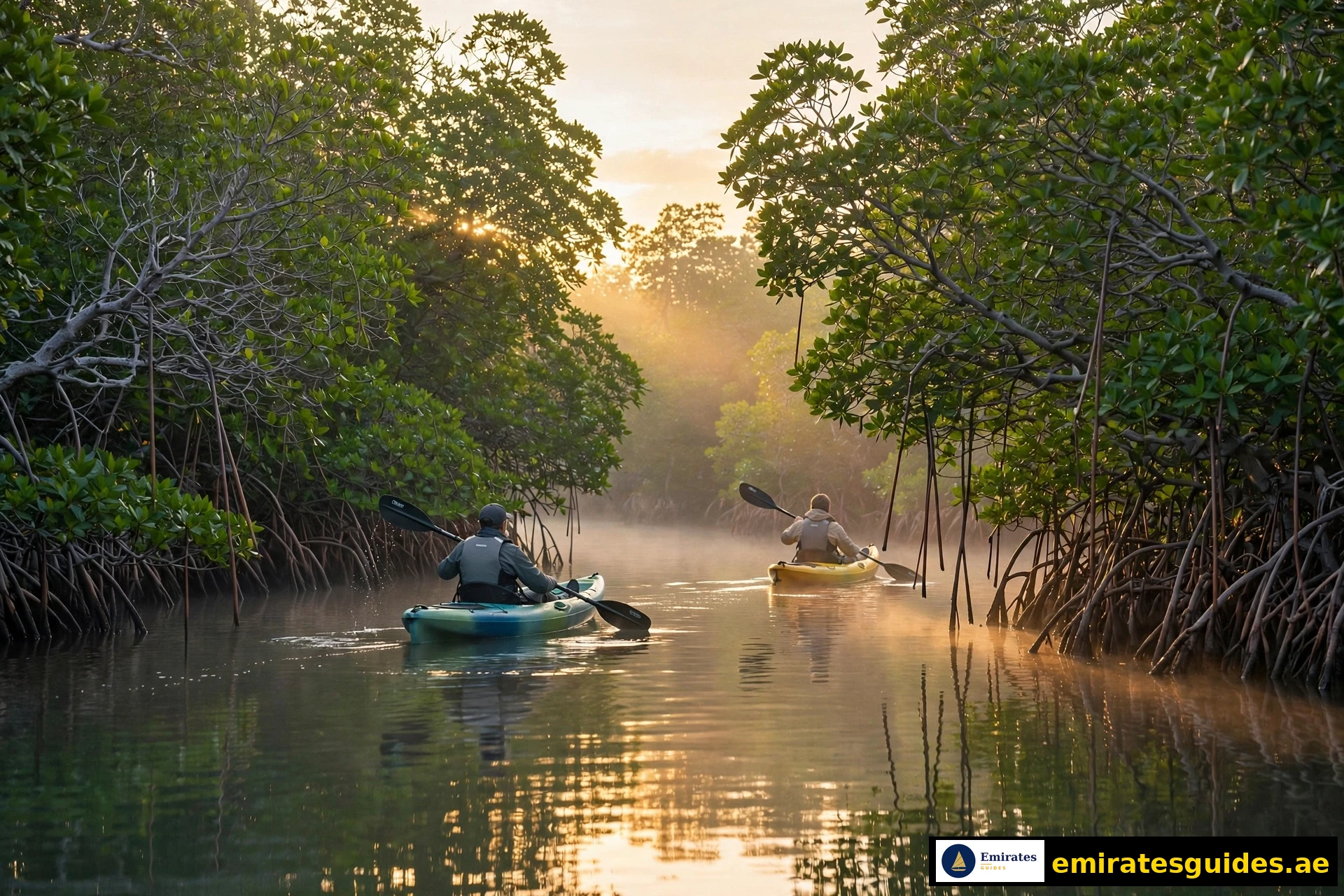 Kayaking in Abu Dhabi mangroves at sunrise