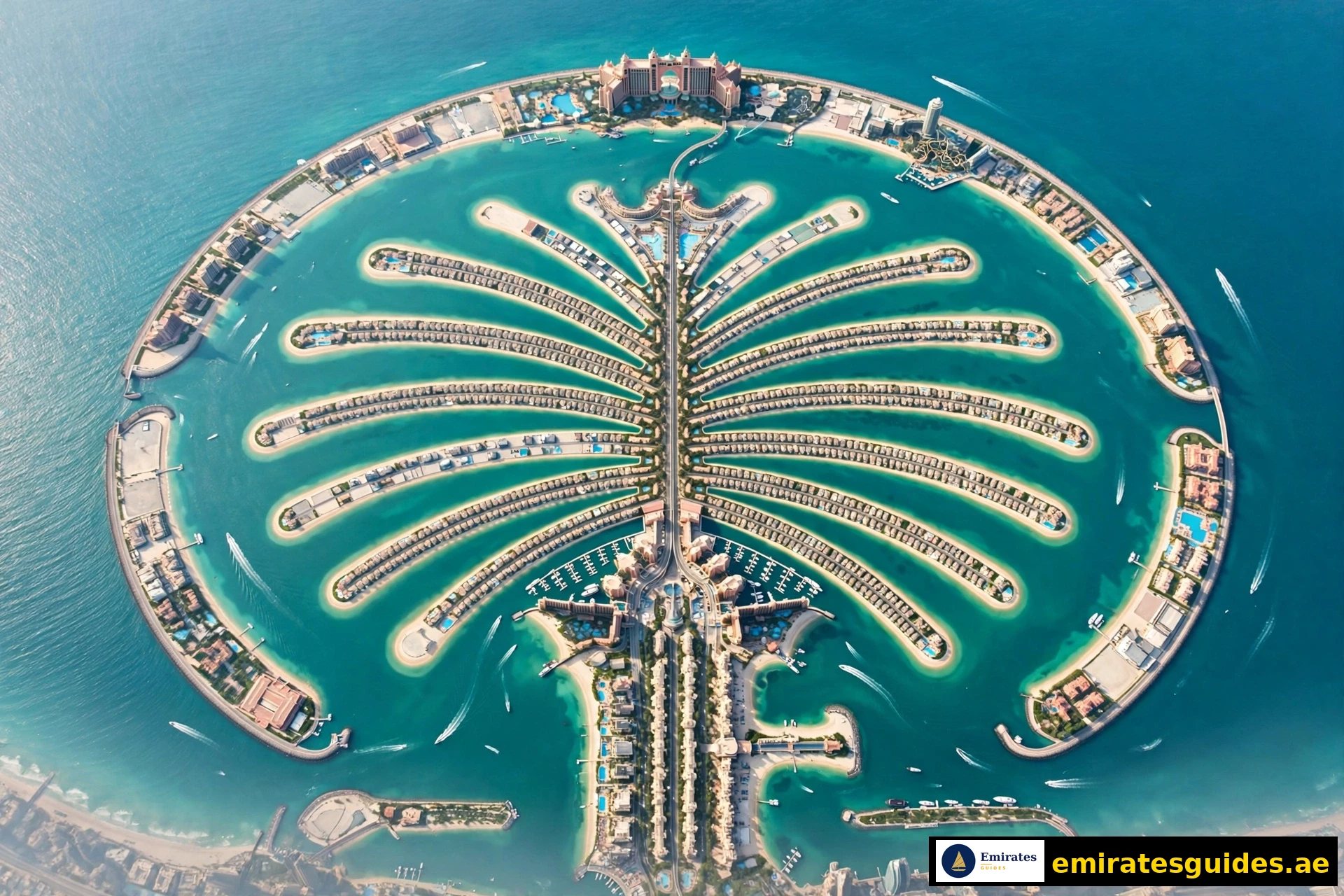 Palm Jumeirah Dubai aerial view — Atlantis and fronds
