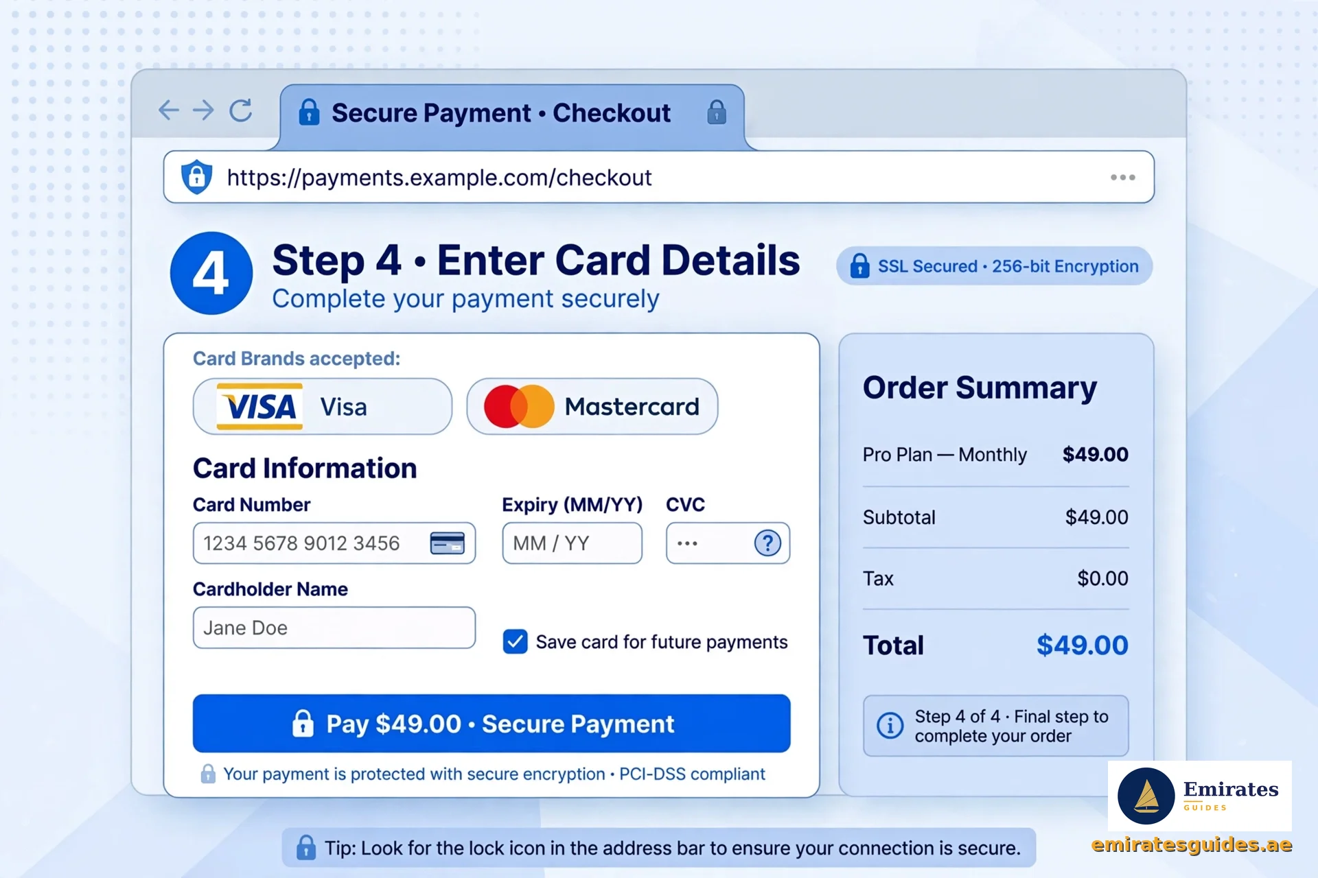 Etisalat Quick Pay card payment screen with accepted card types