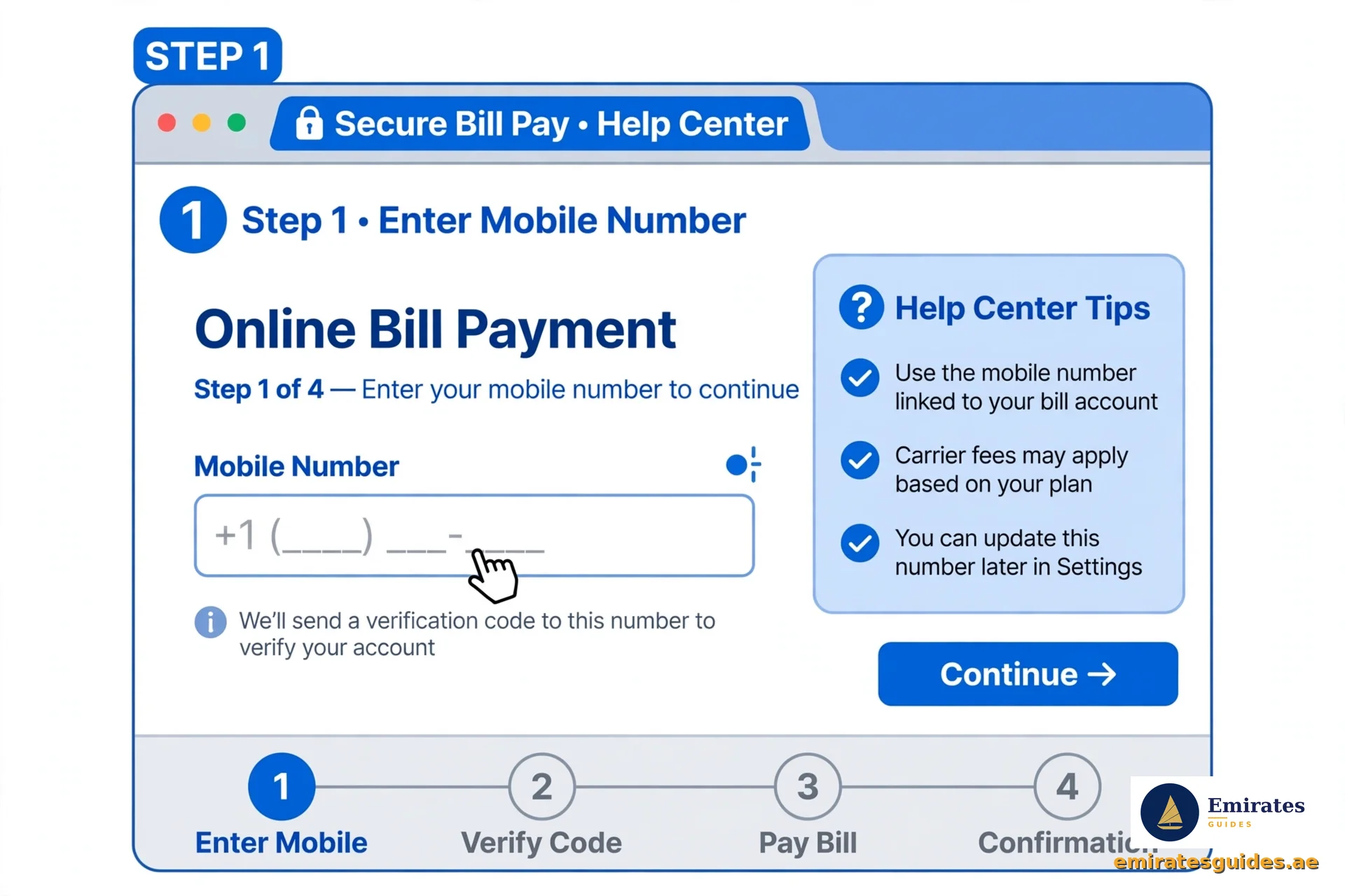 Etisalat Quick Pay - entering mobile number on the payment page