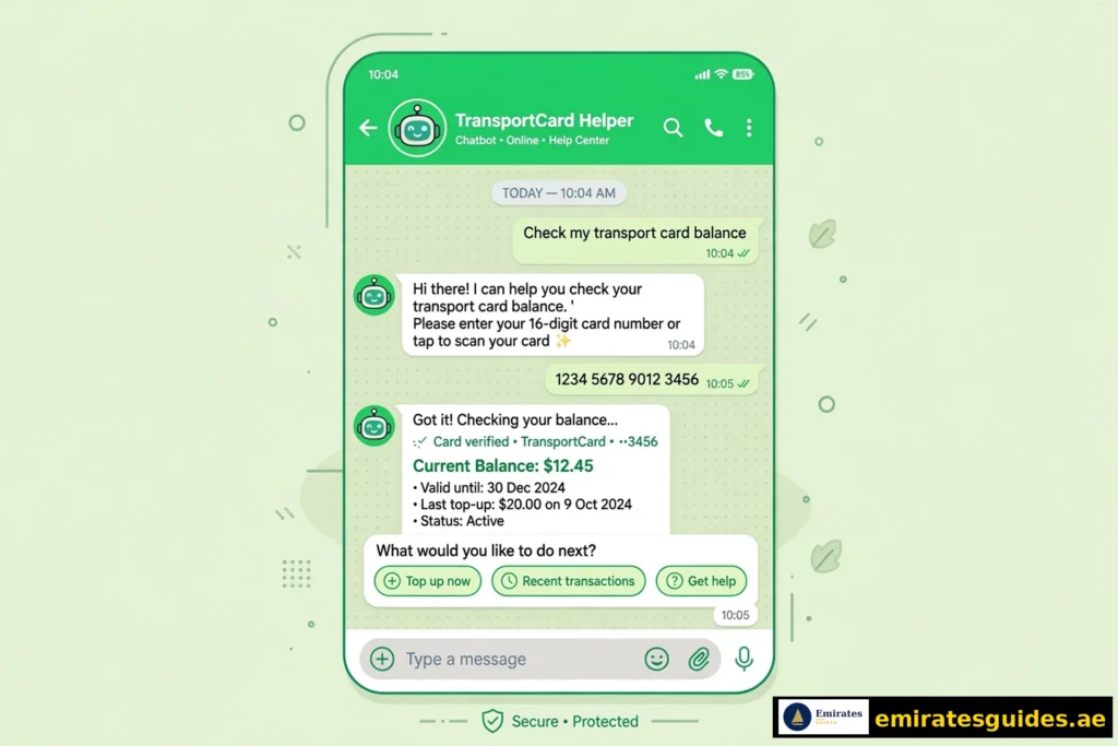 Checking Nol card balance via WhatsApp Mahboub chatbot